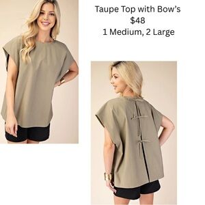 Brown Boxy Blouse with Tie Front and Bib Collar